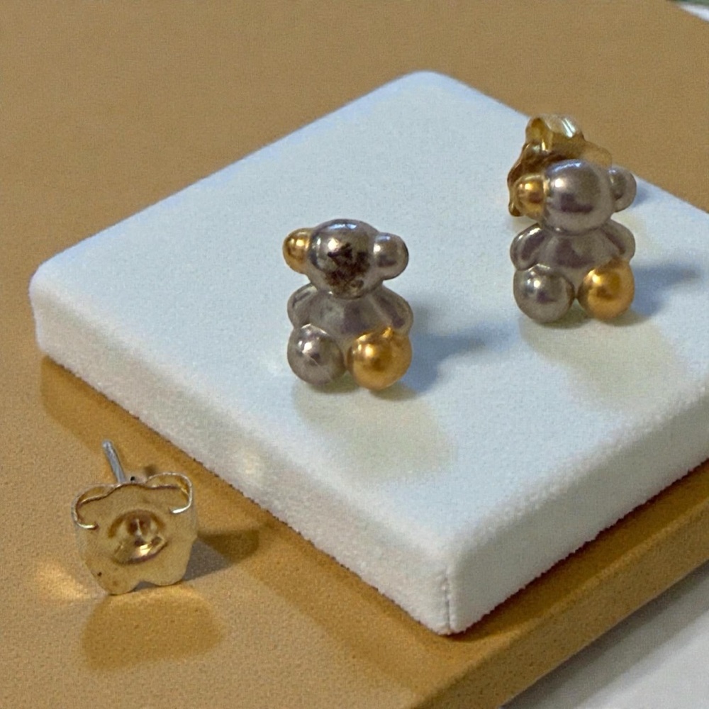 Gold and Silver Stainless Steel Bear Earrings